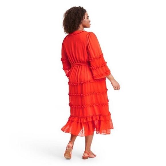 Alexis Target Dress Angel Sleeve Tiered Ruffle Orange Chiffon Plus Size 2X Boho - Picture 9 of 16